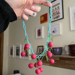 Blue Plastic chain necklace with cherry beads